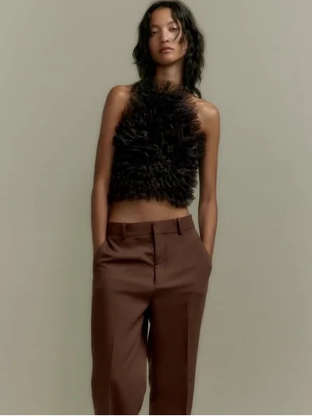 Black Nwt Zara ruffle tulle halter top - Picture 2 of 9